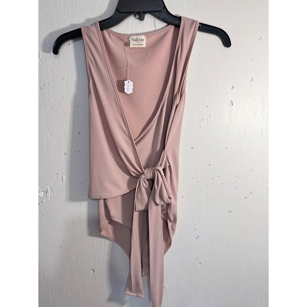 Peach Love California Women Mauve Pink Wrap Front Tie Bodysuit Small Sleeveless